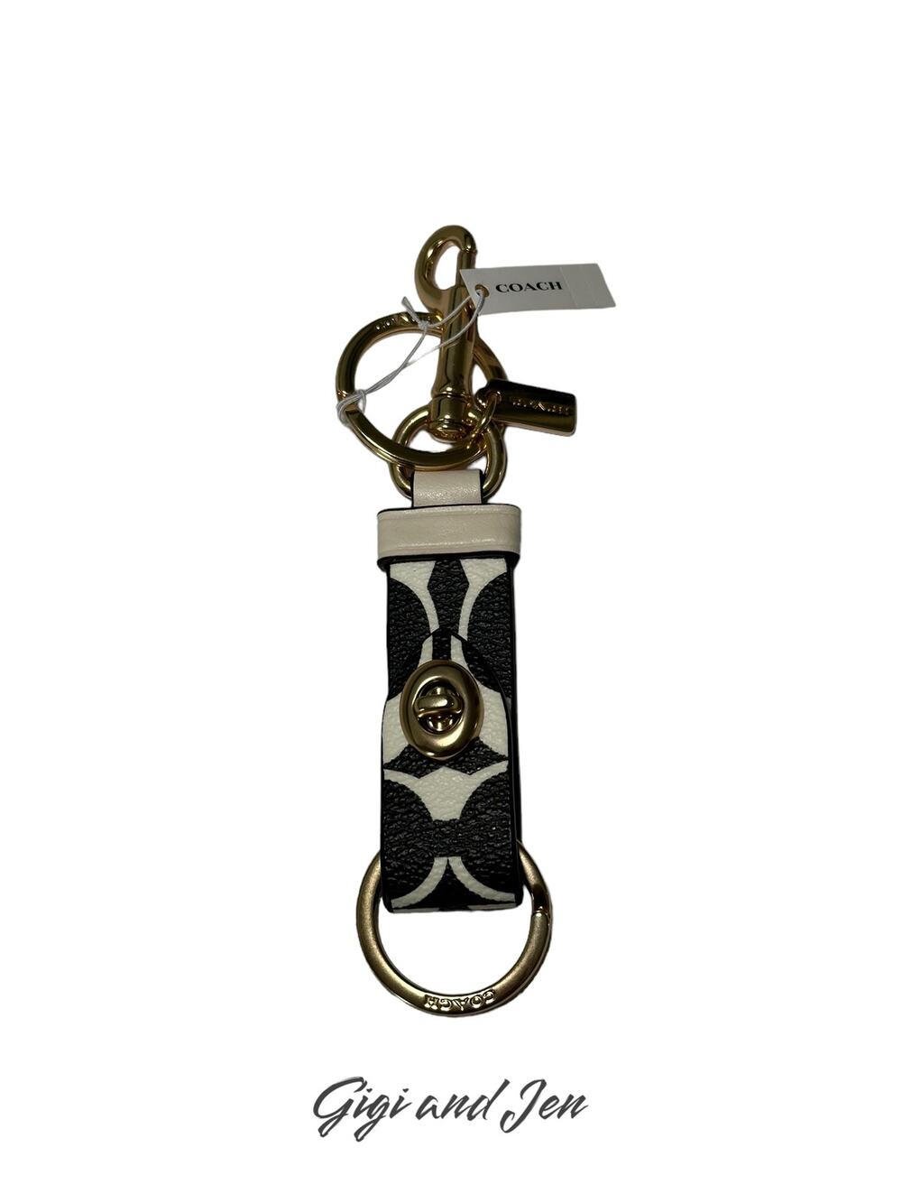 Coach Trigger Snap Bag Charm In Signature Keychain Canvas Gold/Black Chalk Multi